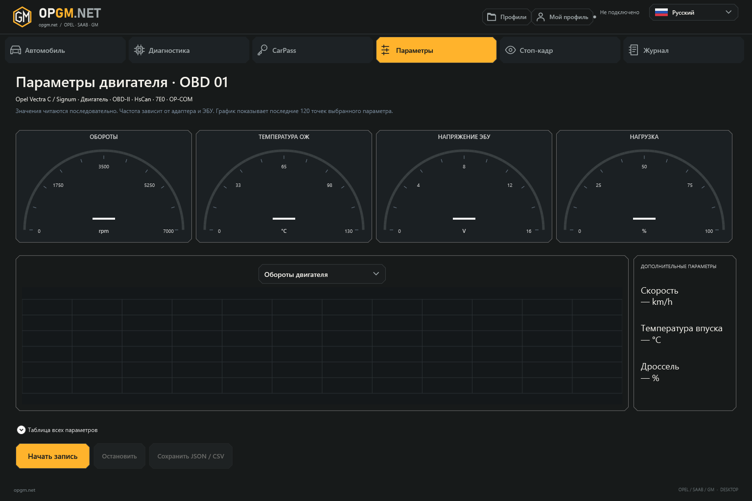 Интерфейс программы OPGM.NET